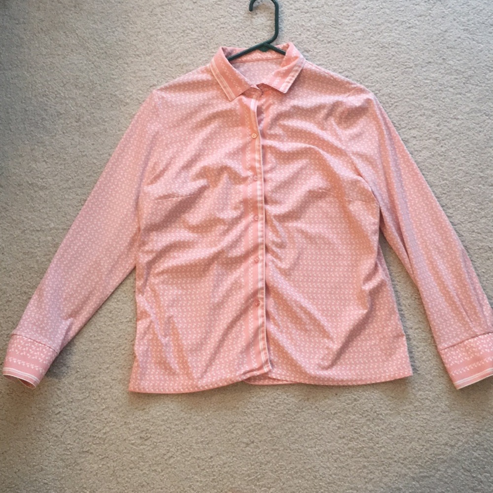 Pastel Pink and White 70s Retro Button Down